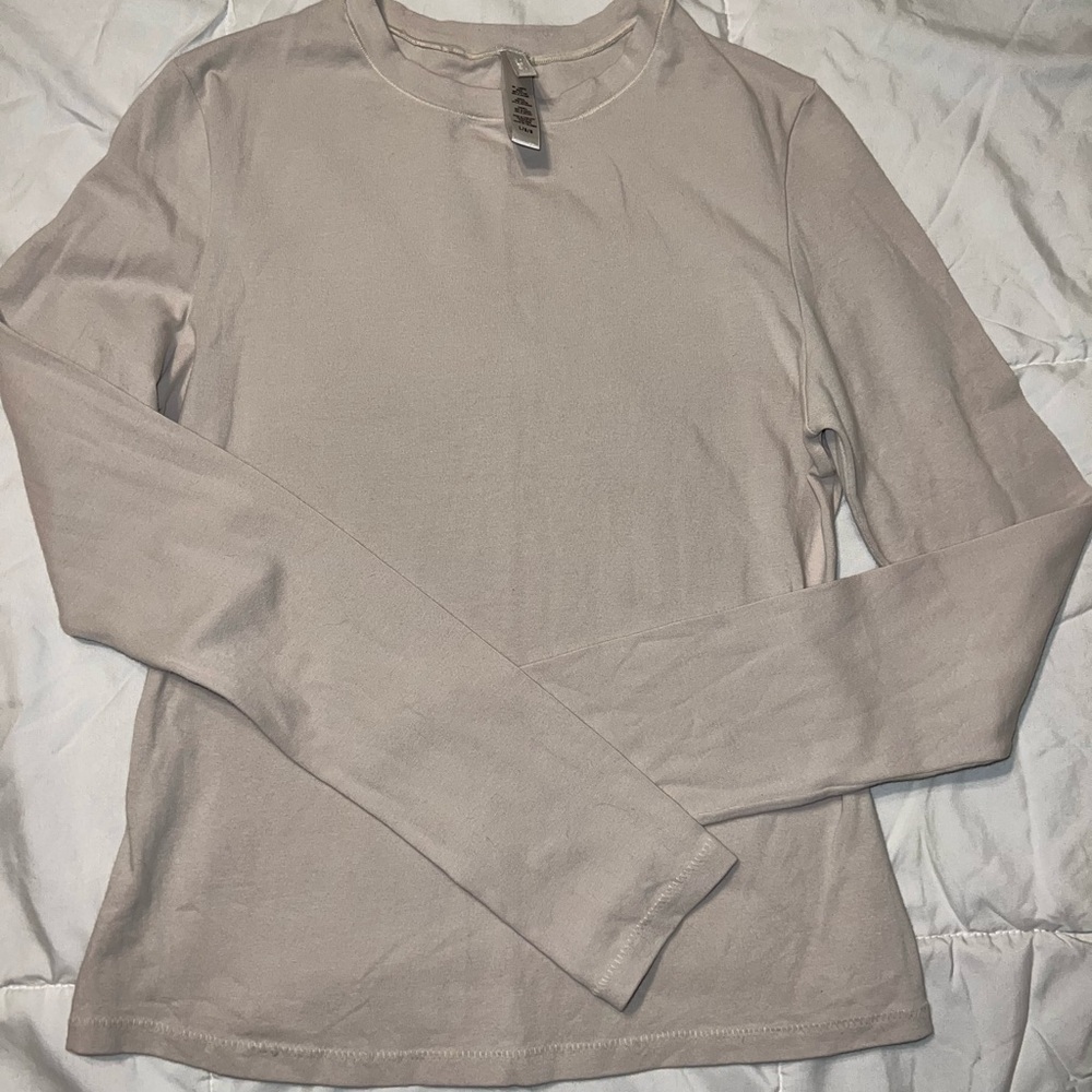 Skims Cotton Jersey Long Sleeve T-shirt Stone